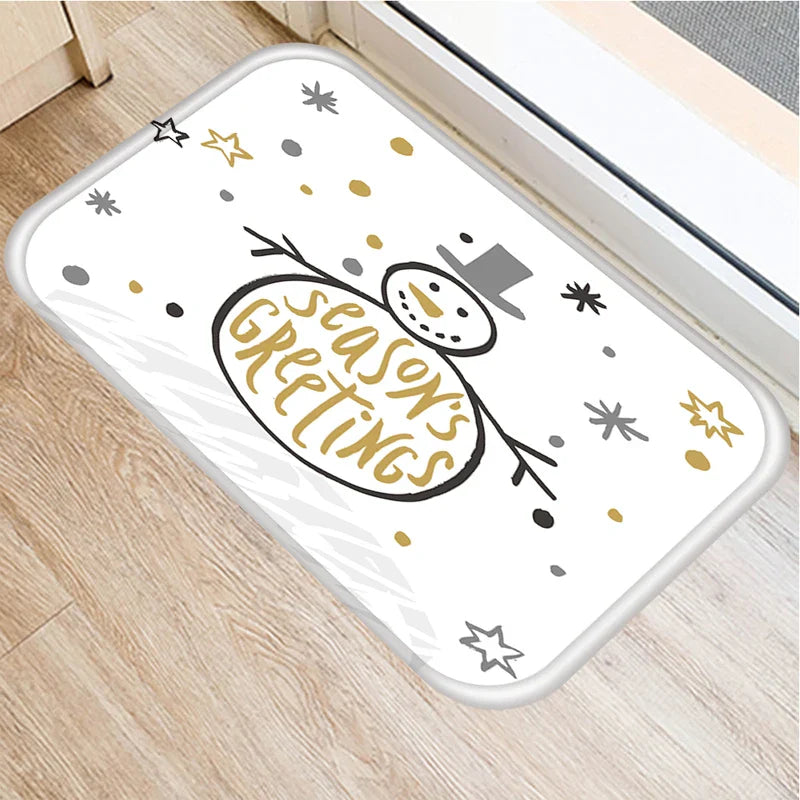 Axyaa Christmas Snow Deer Print Door Mat Non-Slip Floor Carpet - Home New Year Decoration