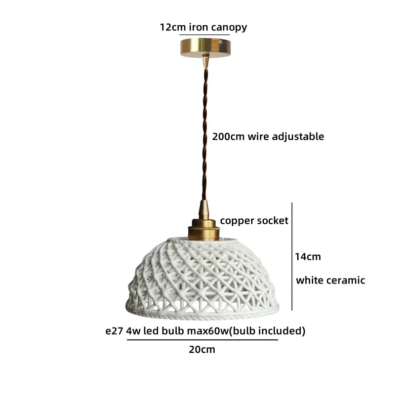 Axyaa White Ceramic LED Pendant Lights: Minimalist Loft Illumination