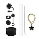 Axyaa Cup Set: 9 Straws, Brush, Flower Charm, 3 Stoppers, Cover Boot