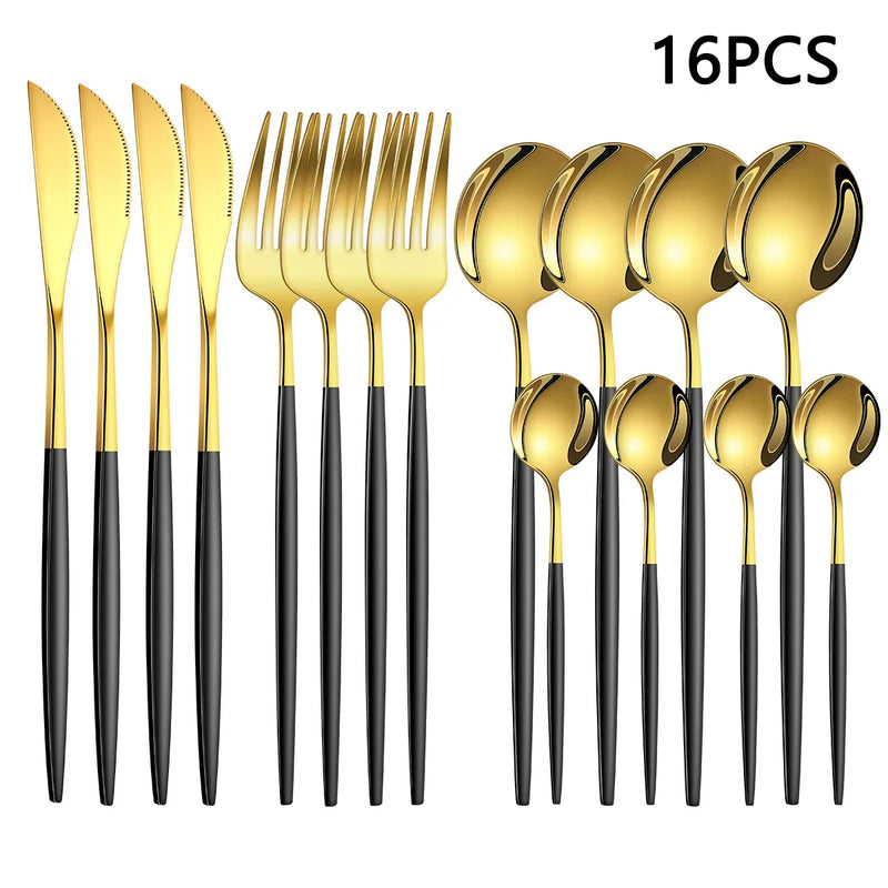 Axyaa 16-Piece Stainless Steel Tableware Set for Home, Hotel, and Restaurant