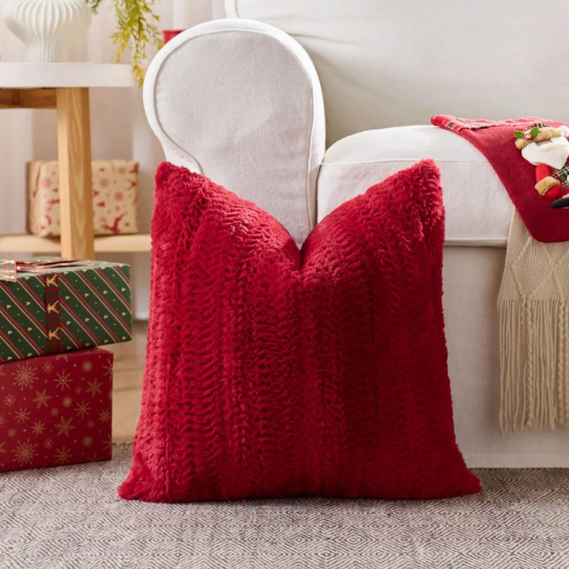 Axyaa Christmas Deer Star Pillow Cover - Cozy Soft Plush Striped 45x45cm