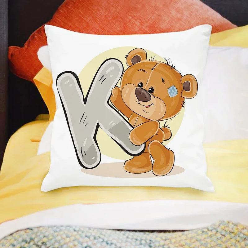 Axyaa Cartoon Bear Alphabet Print Cushion Cover - Children's Room Decor