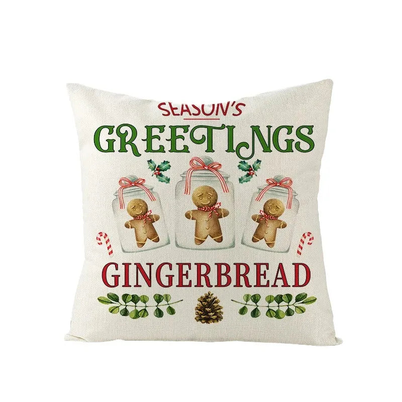Axyaa Christmas Gingerbread Car Tree Print Pillowcase for Festive Home Decor