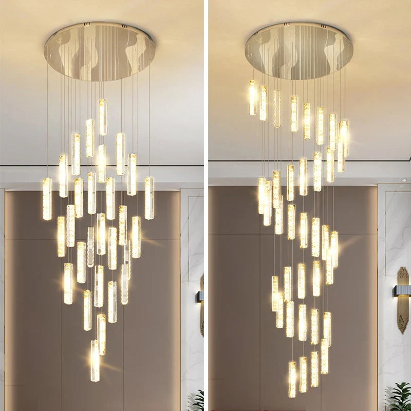Axyaa Modern Crystal Spiral Staircase Chandelier for Duplex Villa and Restaurant