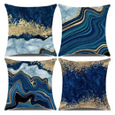 Axyaa Blue & Gold Marbled Pattern Pillow Covers - Elegant Cushion Cover for Home Décor