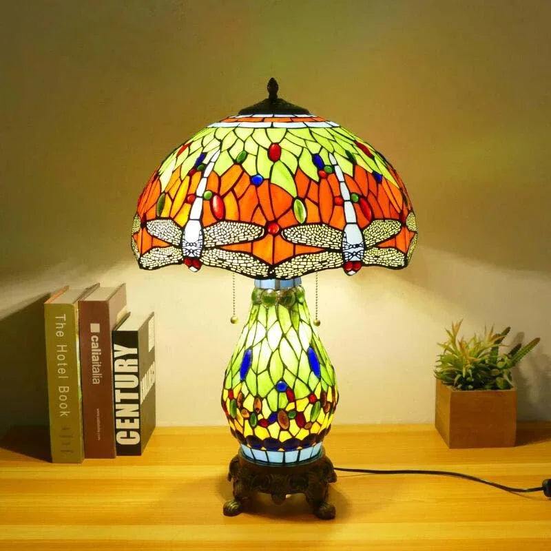 Stained Glass Dragonfly Table Lamp by Axyaa