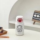 Axyaa Kawaii Dog Mini Thermos with Straw, 500ml Stainless Steel Thermal Cup