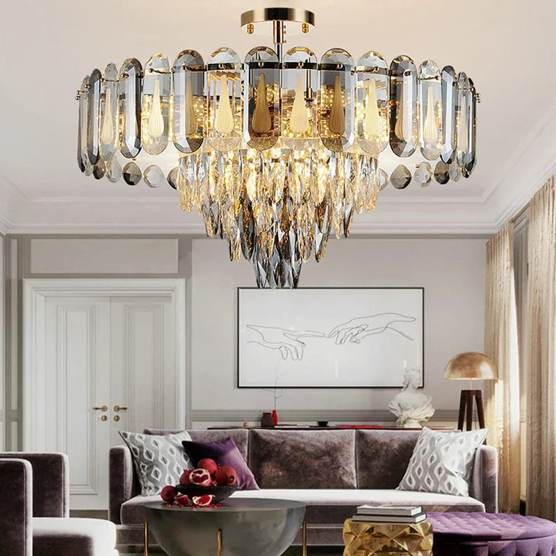 Axyaa Crystal Ceiling Chandelier: Modern LED Lustres Pendant Light for Luxurious Living Room