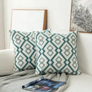 Axyaa Grey Blue/White Geometric Floral Embroidered Cushion Cover 45x45cm