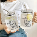 Axyaa Glass Water Bottle with Lid and Straw - 1000ml Cute Kawaii Design