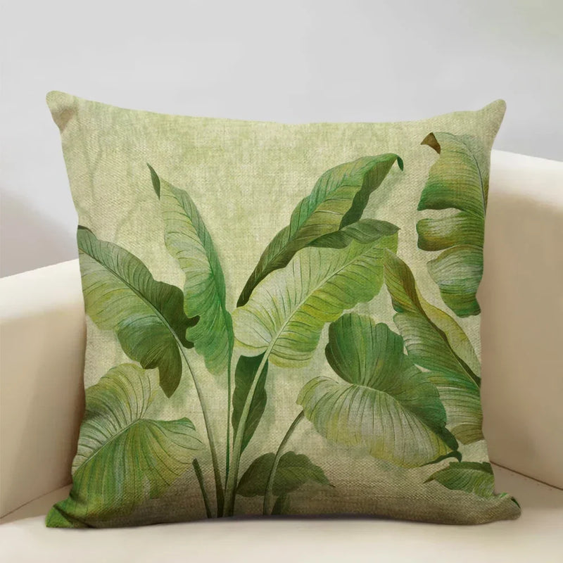 Axyaa Tropical Palm Leaf Cushion Cover 45x45cm Linen Pillowcase
