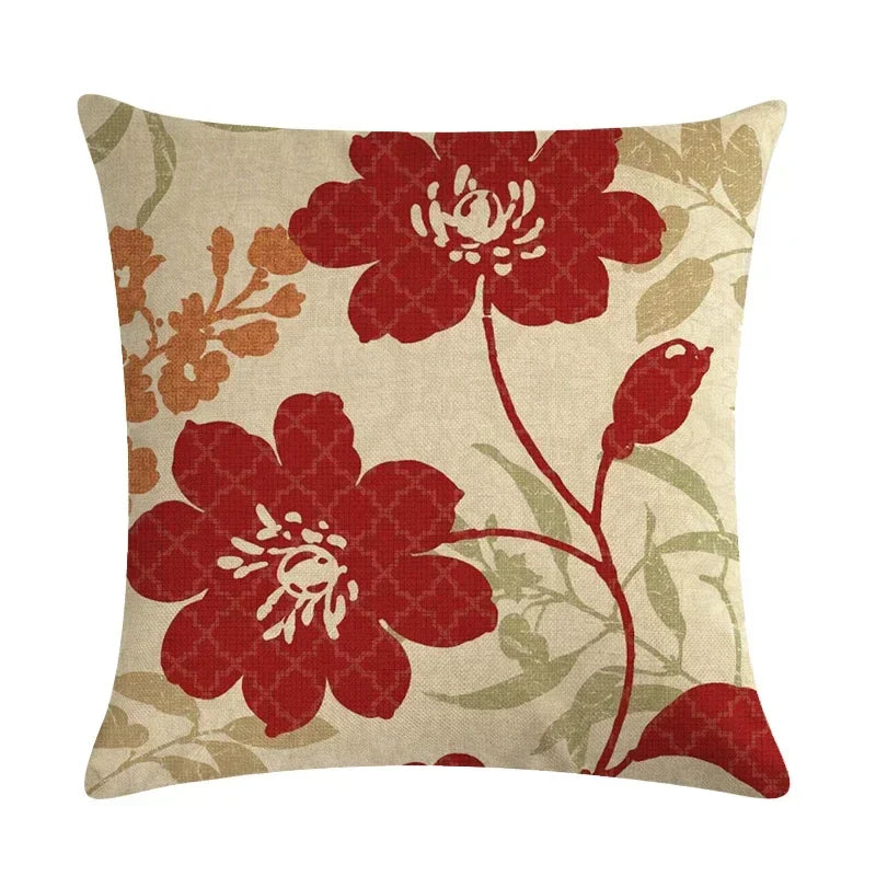 Axyaa Retro Plant Flower Linen Pillowcase 45*45cm