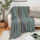 Axyaa Boho Knit Throw Blanket with Tassels | Lightweight Woven Sofa and Bed Decor