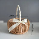 Axyaa Woven Flower Basket with Pearl Handle - Wedding Decor & Picnic Baskets