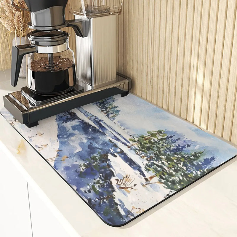 Axyaa Four Seasons Pattern Table Placemats - Absorbent Cup Stand Mats