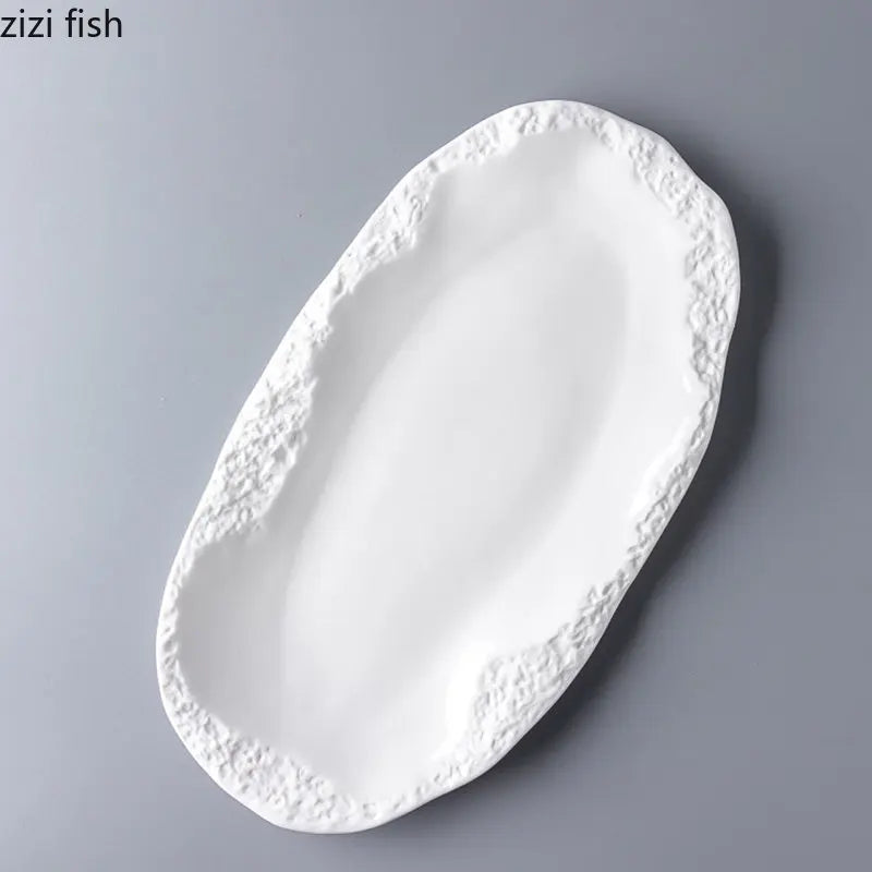 Axya 12" Ceramic Stone Pattern Fish Plate - Home Tableware & Barbecue Dish