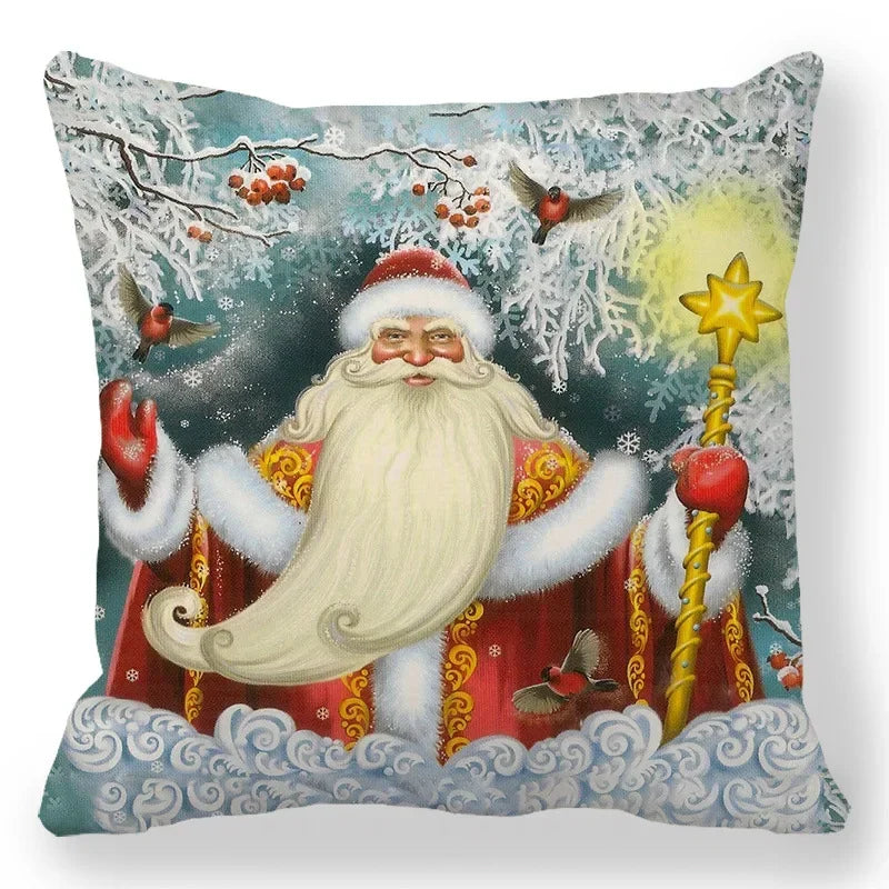 Axyaa Santa Print Pillowcase for Christmas and New Year Decor