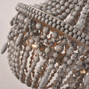 Axyaa Rustic Wood Bead Chandelier LED Round Dining Lamp Boho Bedroom Ceiling Light
