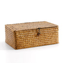 Large Seagrass Storage Basket with Lid by Axyaa – Home Organizer for Clothes & Sundries