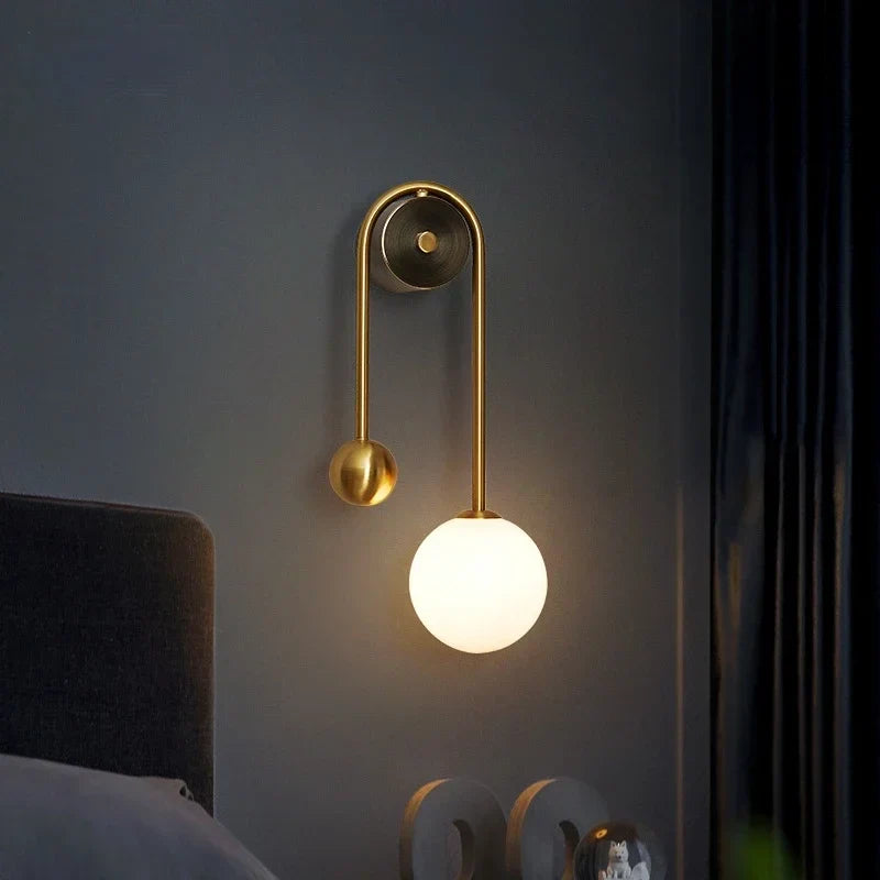 Axyaa Gold Iron Glass Ball LED Wall Lamp - Modern Bedroom Lighting