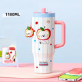 Axyaa Cartoon Cute Thermal Water Bottle Insulated Ceramic Cup with Handle & Double Straw