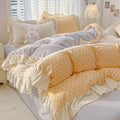 Axyaa Pink Checkered Lace Duvet Set: 1 Duvet, 2 Pillowcases, Bed Sheet.
