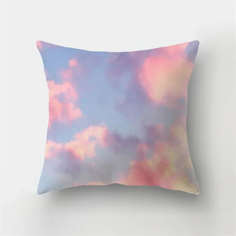 Axyaa Pink Sky Clouds 45x45cm Polyester Cushion Cover for Home Decor