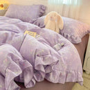 Axyaa Princess Style Ruffle Lace Bow Bedding Set - 4pcs