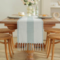 Axyaa Striped Jacquard Table Runner with Tassels for Elegant Home Decor