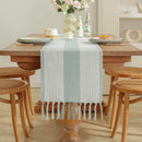 Axyaa Striped Jacquard Table Runner with Tassels for Elegant Home Decor