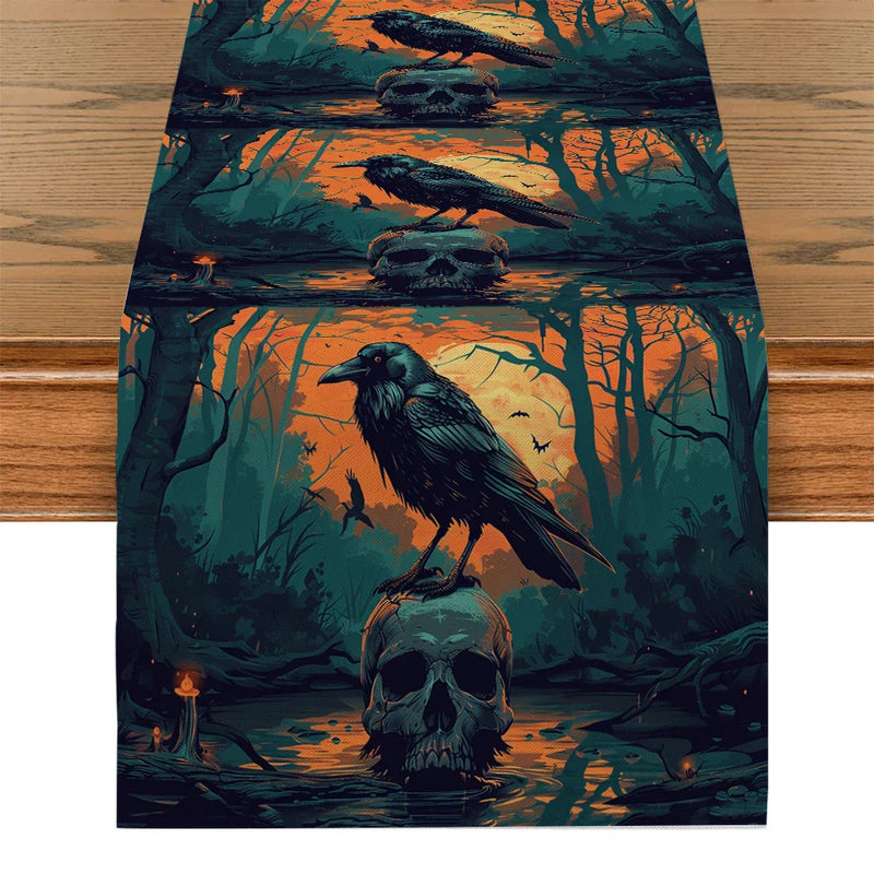 Skeleton Silhouettes Table Runner by Axyaa: Elegant Home & Party Decoration