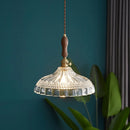 Axyaa Modern LED Pendant Light with Wood Handle & Clear Glass