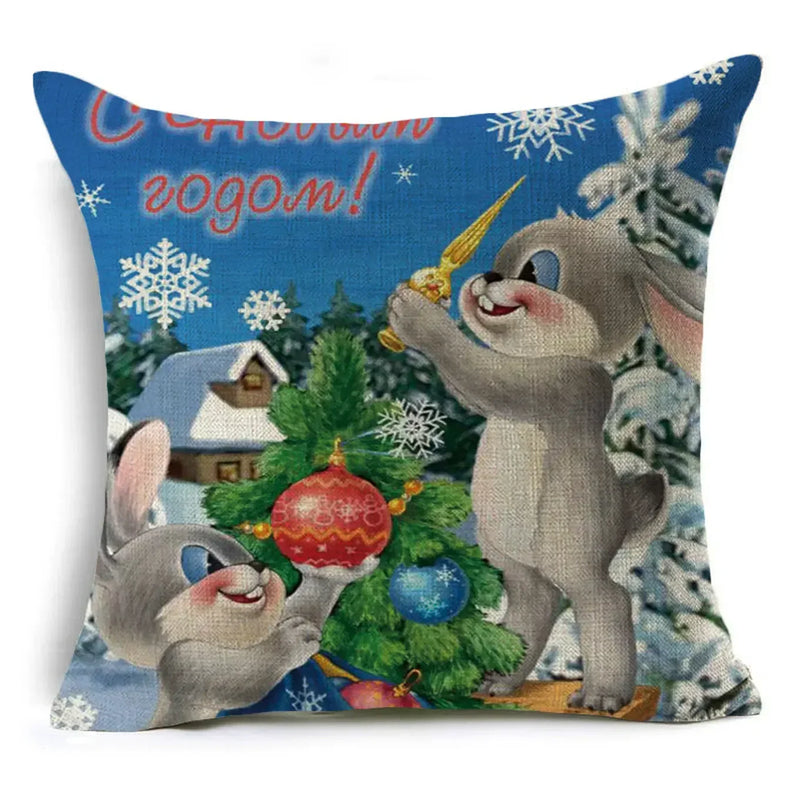 Axyaa Christmas Santa Snowman Pillowcase - Linen Cushion Cover 18*18 inch