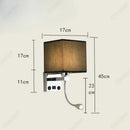 Axyaa LED Fabric Lampshade Wall Light with USB Charging Port, Adjustable Spotlight