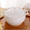 Axya Nordic White Ceramic Soup Pot with Lid, 2.6L Large Bowl
