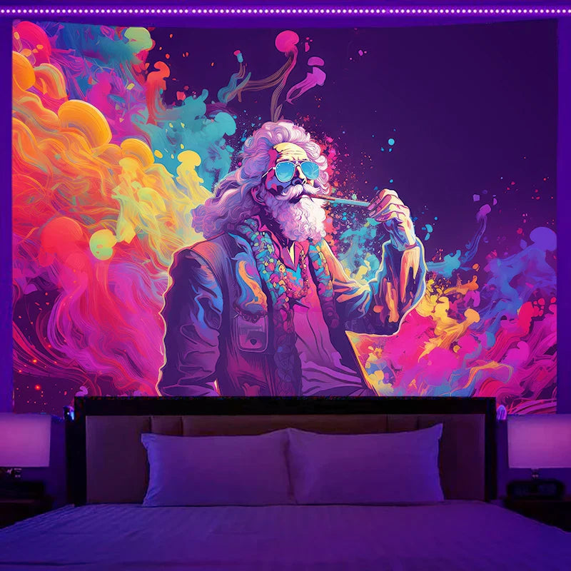 Axyaa Astronaut Tapestry Wall Hanging Fantasy Art Glow Under UV