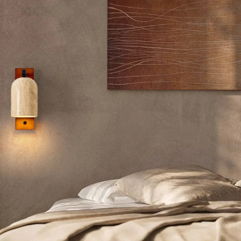 Axyaa Wooden LED Wall Lamp with Switch, E27 Bulb, Yellow Travertine - Wandleuchte