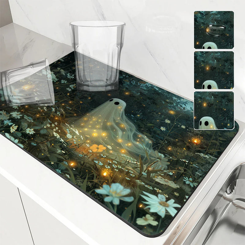 Axyaa Halloween Diatom Tableware Drain Mat for Kitchen Counter and Coffee Bar