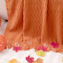 Axyaa Knitted Orange Throw Blanket with Tassels - Lightweight Fall Decor Blanket