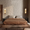 Axyaa White Glass Ball LED Wall Lamp Wabi Sabi Design Yellow Travertine