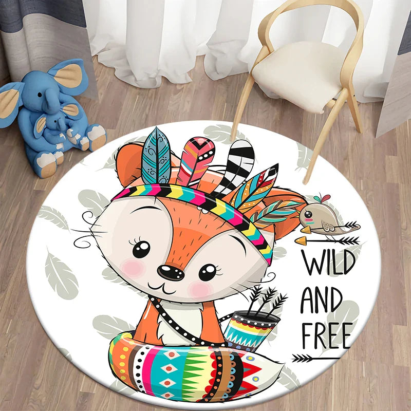Axyaa Lion Cartoon Animal Round Carpet for Living Room Children's Bedroom