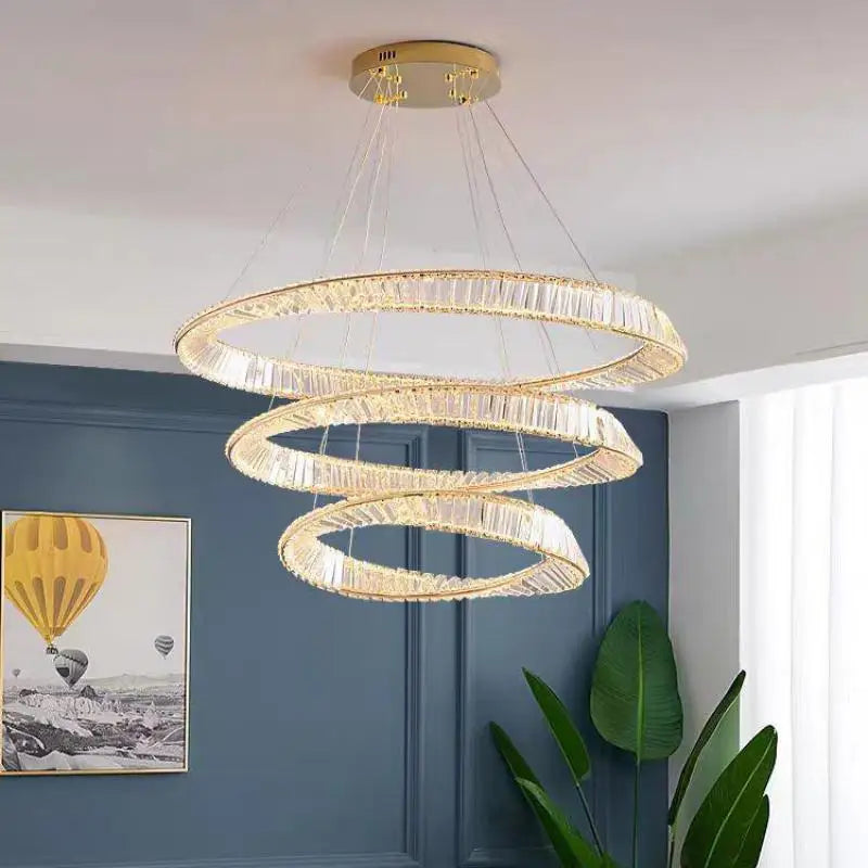 Luxury Gold K9 Crystal Pendant Lamp by Axyaa - Dimmable LED Irregular Ring