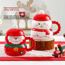 Axyaa Festive Ceramic Coffee Cup Set with Lid, Spoon, Cute Santa Claus Snowman Design
