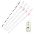 Axyaa Glass Bent Straws Set with Brush - 5Pcs Flower Design