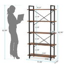 Axyaa Industrial 5-Tier Bookshelf with Metal Frame, Rustic Tall Bookcase for Living Room