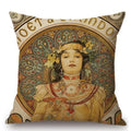 Axyaa Art Nouveau Mucha Gallery Cushion Cover - Beautiful Girl Pattern Linen Pillowcase