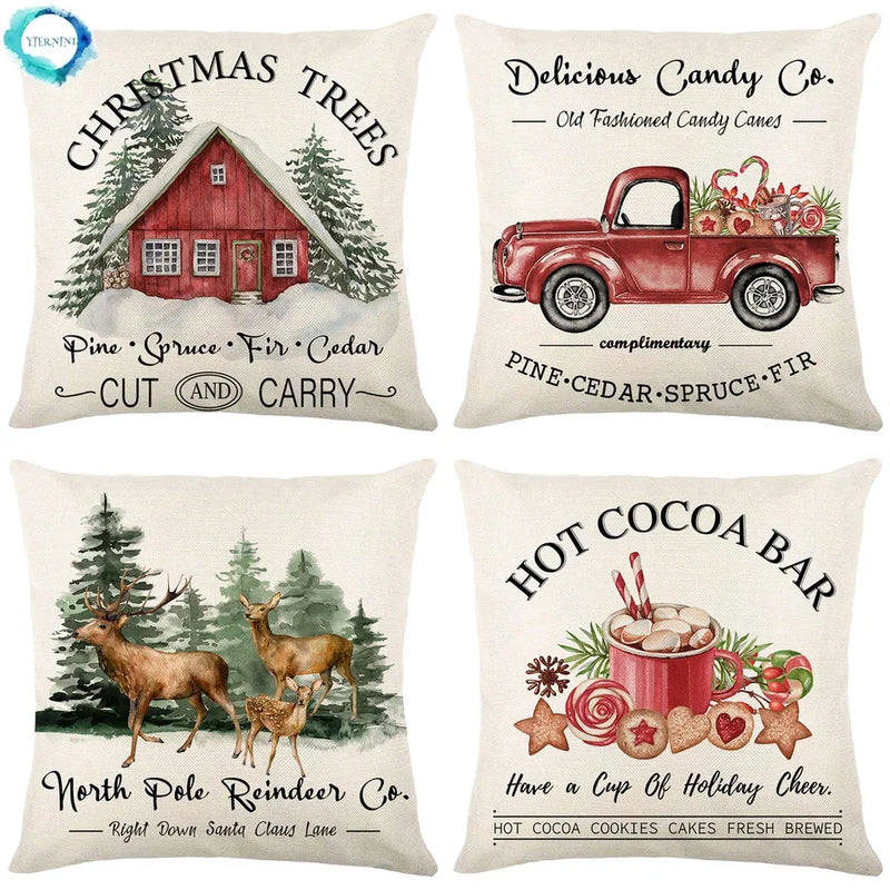 Christmas Decor Pillow Cover 18x18 in Linen Throw - Axyaa Home Decor