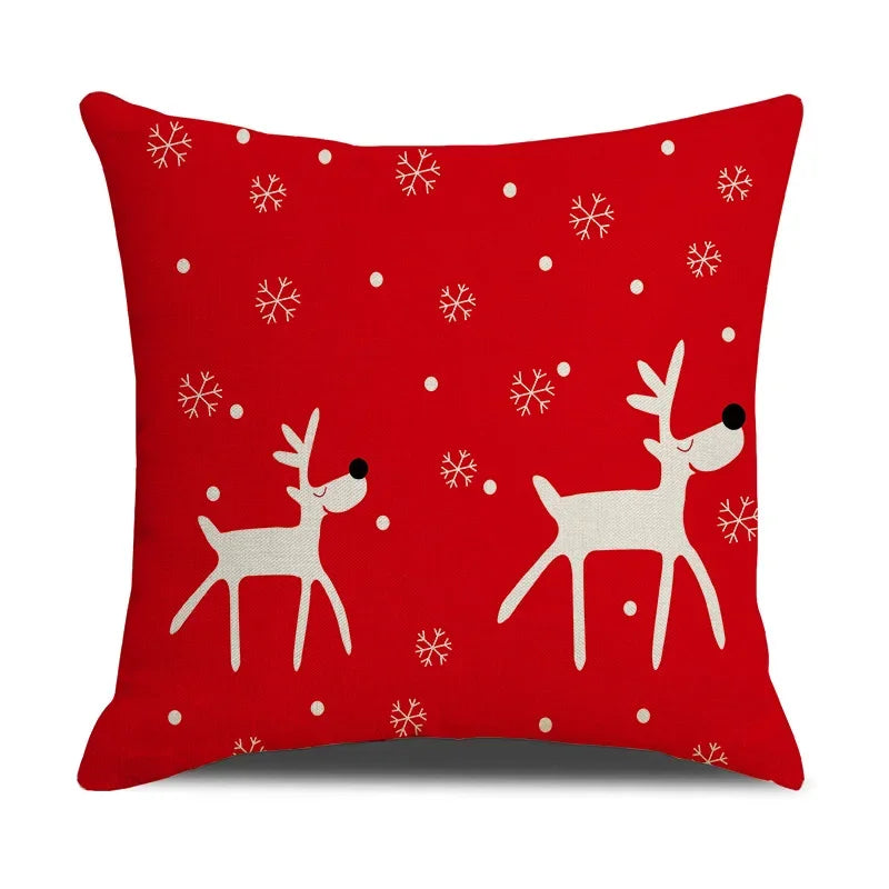 Christmas Cartoon Pillowcase | Deer & Bear Print | Linen Cushion Cover | Axyaa Brand