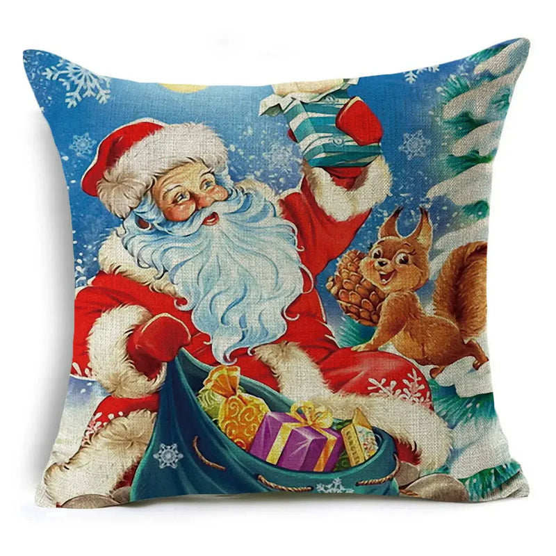 Axyaa Christmas Santa Snowman Pillowcase - Linen Cushion Cover 18*18 inch