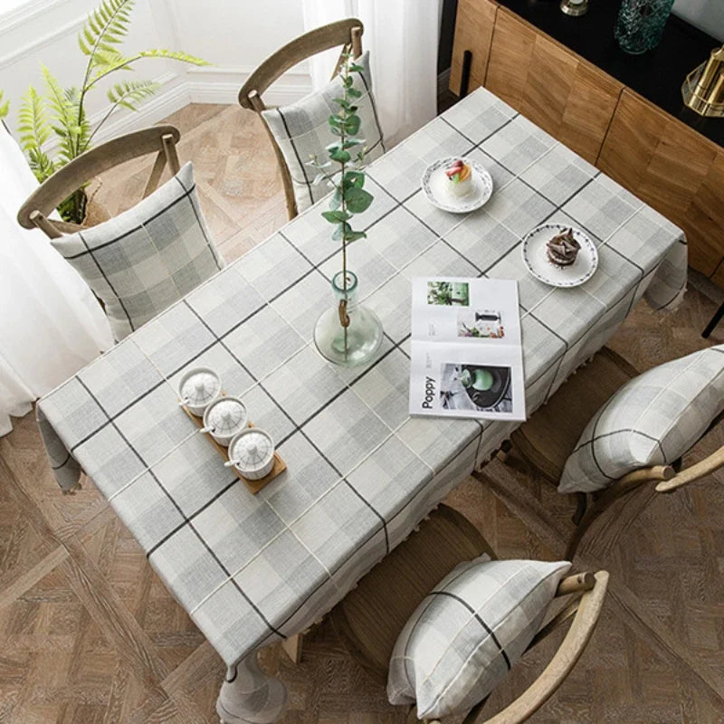 Axyaa Plaid Cotton Linen Tablecloth - Soft Waterproof Rectangle Home Decor